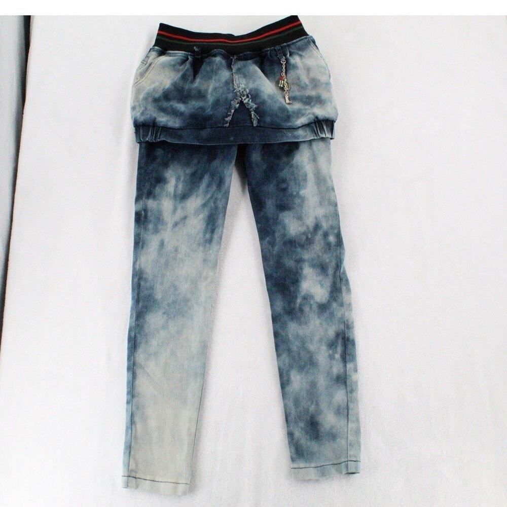 Youli Acid Wash Denim Pull on Skirt pants combo 80’s Style Sz 8